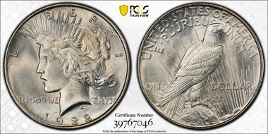 1922 $1 VAM 1A, Line in Tiara MS64