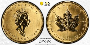 1994 $2 Maple Leaf Au MS67
