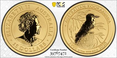 2020-P $15 Kookaburra 1/10thoz Au  30th Anniversary MS69