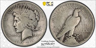 1921 $1 High Relief, Peace VG10