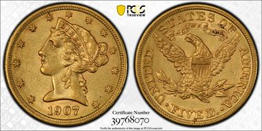 1907 $5 AU55