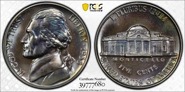 1938 5C Re-Engraved Obv Design FS-403 PR67