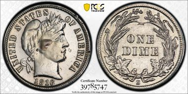 1916-S 10C Barber N1