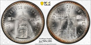 1949-Mo Onza KM-M49a  Ag MS65