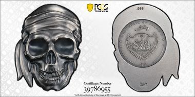 2017 $5 Pirate Skull Antique Finish MS69
