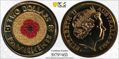 2012-C $2 Remembrance Day Colorized MS69