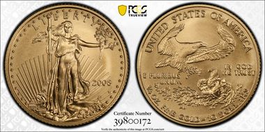 2008-W $10 Burnished Gold Eagle SP70
