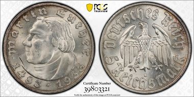 1933-D 5 Mk Luther J-353 MS64+