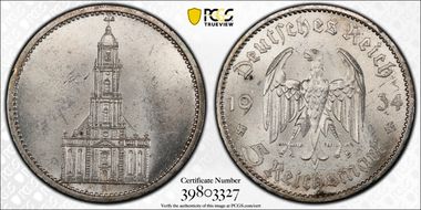 1934-A 5 Mk Potsdam N/D J-357 MS63