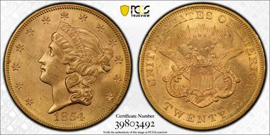 1854 $20 Small Date MS61