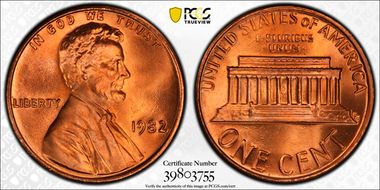 1982 1C Zinc Large Date MS69RD