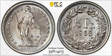 1968 B 1/2 Fr KM-23a.1 MS68