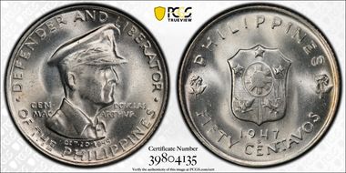 1947-S 50C Douglas MacArthur KM-184  Ag MS66
