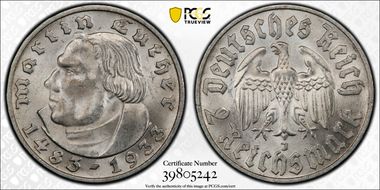 1933-J 2 Mk Luther J-352 MS63