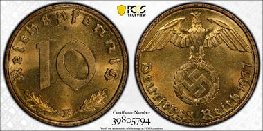1937-E 10 Pfg J-364 MS64