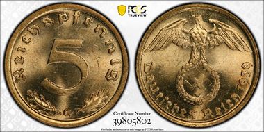 1939-G 5 Pfg J-363 MS65