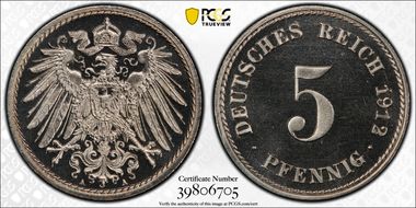1912-A 5 Pfg J-12 PR67DCAM