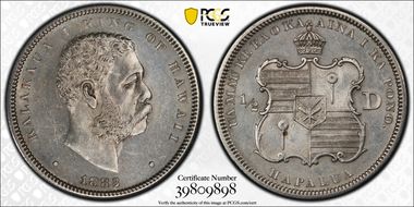 1883 50C Hawaii AU58