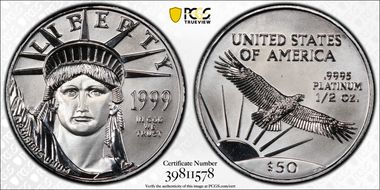 1999 $50 Statue of Liberty MS70