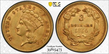 1854 $3 AU58