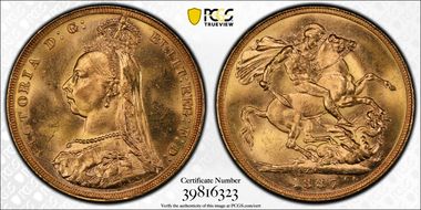 1887-M Sov S-3867 DISH M1 1st Obv JEB Higher Spaced MS64+