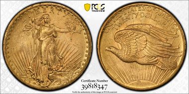 1908 $20 No Motto MS63