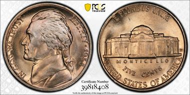 1938-D 5C Jefferson MS66FS