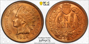 1909 1C Indian MS66+ RD