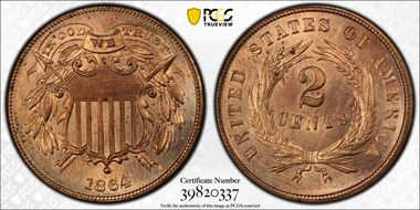 1864 2C Small Motto MS65+ RD