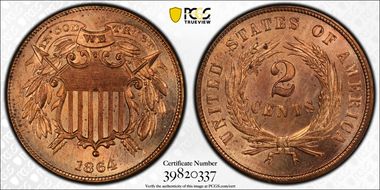1864 2C Small Motto MS65+ RD