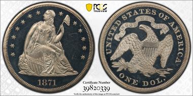 1871 $1 PR65+ DCAM