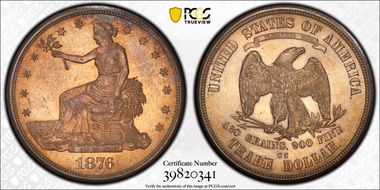 1876-CC T$1 Doubled Die Reverse MS63