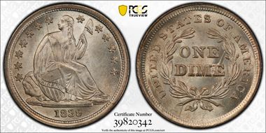 1838 10C No Drapery, Large Stars MS67+