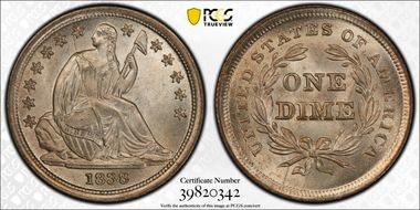 1838 10C No Drapery, Large Stars MS67+