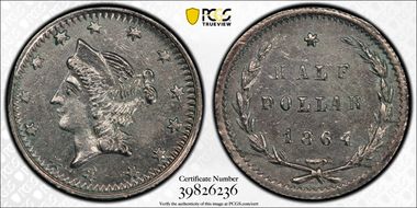 1864 50C BG-1016a Silver DT MS61