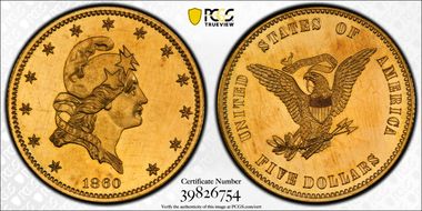1860 $5 J-272 Gilt-Copper SP62