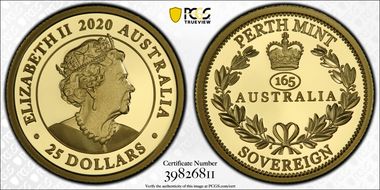 2020 $25 165th Ann of Australia Sov. PR70DCAM