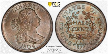 1804 1/2C Plain 4, No Stems MS64BN