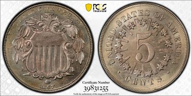 1867 5C Rays MS66