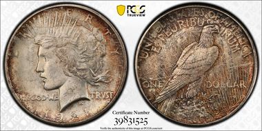 1921 $1 High Relief, Peace MS65+