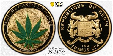 2010 100 Fr Cannabis Sativa Gilt CuNi PR70DCAM