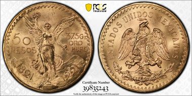 1921 50 Peso KM-481  Au MS65