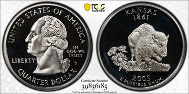 2005-S 25C Kansas, Silver Die Dent, FS-901 PR69DCAM