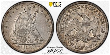 1853 50C Arrows & Rays XF45