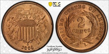 1864 2C Large Motto MS66+ RD