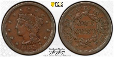 1853 1C Newcomb 21 XF40BN