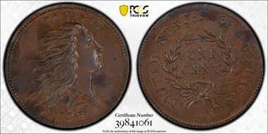 1793 1C Wreath, Lettered Edge MS62BN