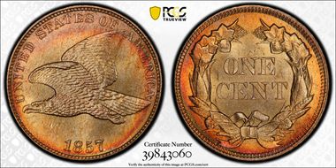 1857 1C Flying Eagle MS65
