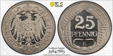 1909-E 25 Pfg J-18 PR67DCAM
