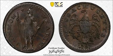 1787 1/2C Massachusetts MS65+ BN